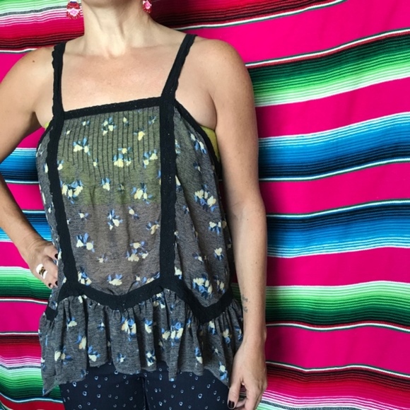 Free People Boho Peasant Pleated Floral Flow Tank - Picture 2 of 8